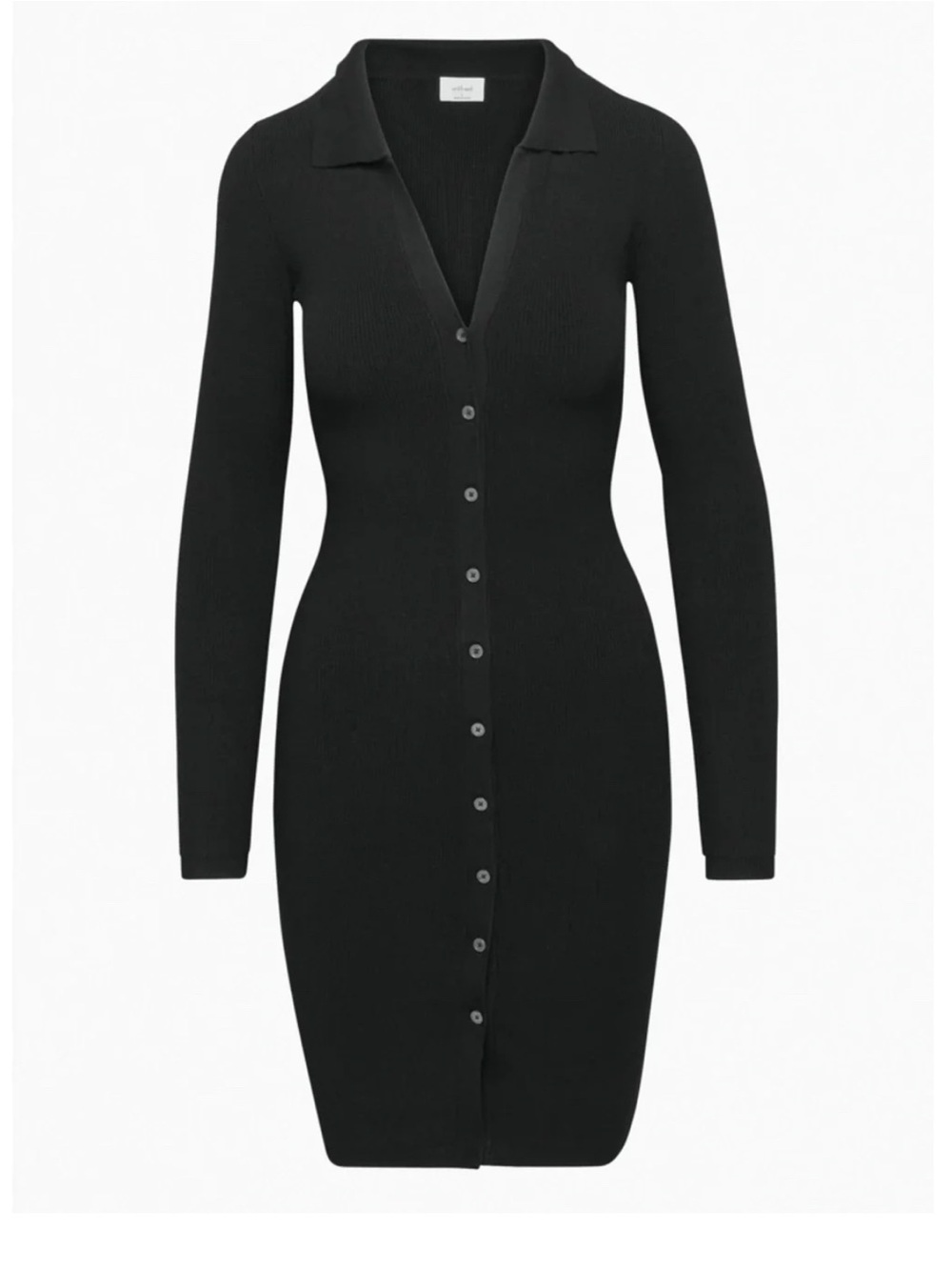 Aritzia Black Long-Sleeve Buttoned Rib Knit Dress